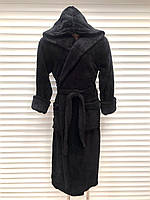 Мужской махровый халат, теплый халат зимний с капюшоном черный, 3XL, 4XL, Massimo Monelli
