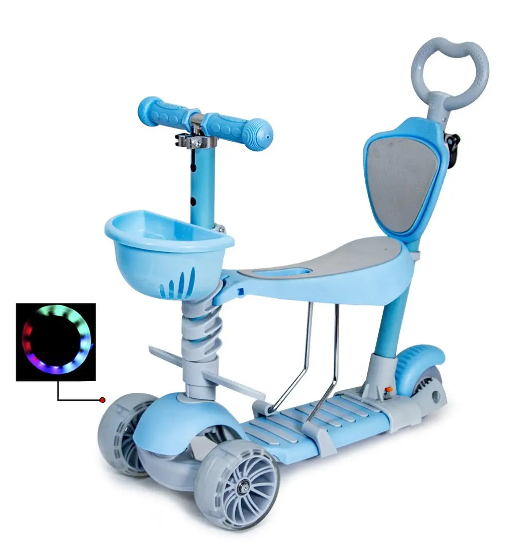 Триколісний самокат-беговел Smart 5 в 1. Блакитний колір (від 1 року, великі колеса, що світяться)