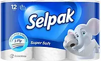 Туалетная бумага Selpak 12 рулонов 3 слоя белая