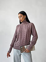 Теплый женский вязаный свитер FIONA с высокой горловиной узор коса SSof2145