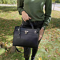 Женская большая сумка с замочком черная эко кожа, сумочка на плечо с декоративным замком Отличное качество