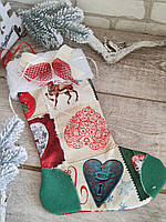 Подарунковий новорічний чобіток, різдвяна шкарпетка на камін, 34х24 см