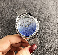 Женские наручные часы под Guess Серебро с синим Отличное качество
