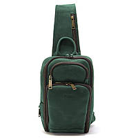 Кожаный рюкзак слинг на одно плечо TARWA RE-0910-4lx зеленый цвет Отличное качество