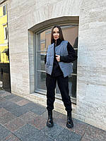 Женская короткая дутая жилетка с наполнителем регулируется с карманами базовая стильная черный олива барби Графіт