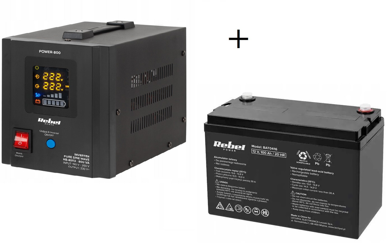 Комплект аварійного живлення ББЖ UPS Rebel 800W 12V UPS+Гелевий акумулятор 12V 100Ah