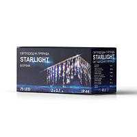 Гирлянда уличная STARLIGHT бахрома белый/желтый Flash 75LED IP44 прозрачный 2x0.7м