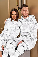 Парная пижама махровая эко кролик с капюшоном Турция мужская пижама , женская пижама ( можно купить парой) молочный, 42/44