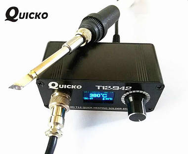 Паяльна станція QUICKO T12-942 MINI OLED на жалах Hakko T12 (5шт), фото 4