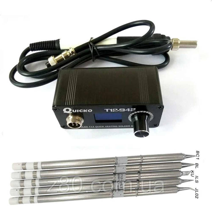 Паяльна станція QUICKO T12-942 MINI OLED на жалах Hakko T12 (5шт), фото 1