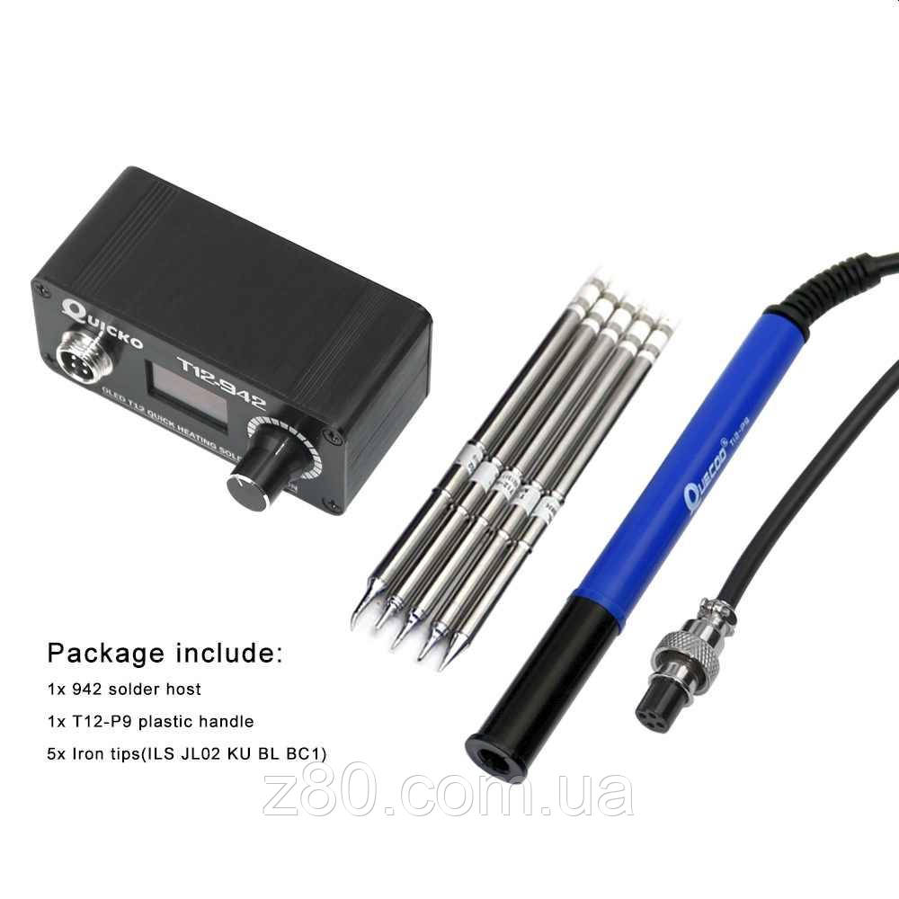 Паяльна станція QUICKO T12-942 MINI OLED на жалах Hakko T12 (5шт)