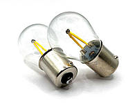 Лампа BA15s(P21W)A 12V LED 2xCOB+Glass yellow "помаранчевий"