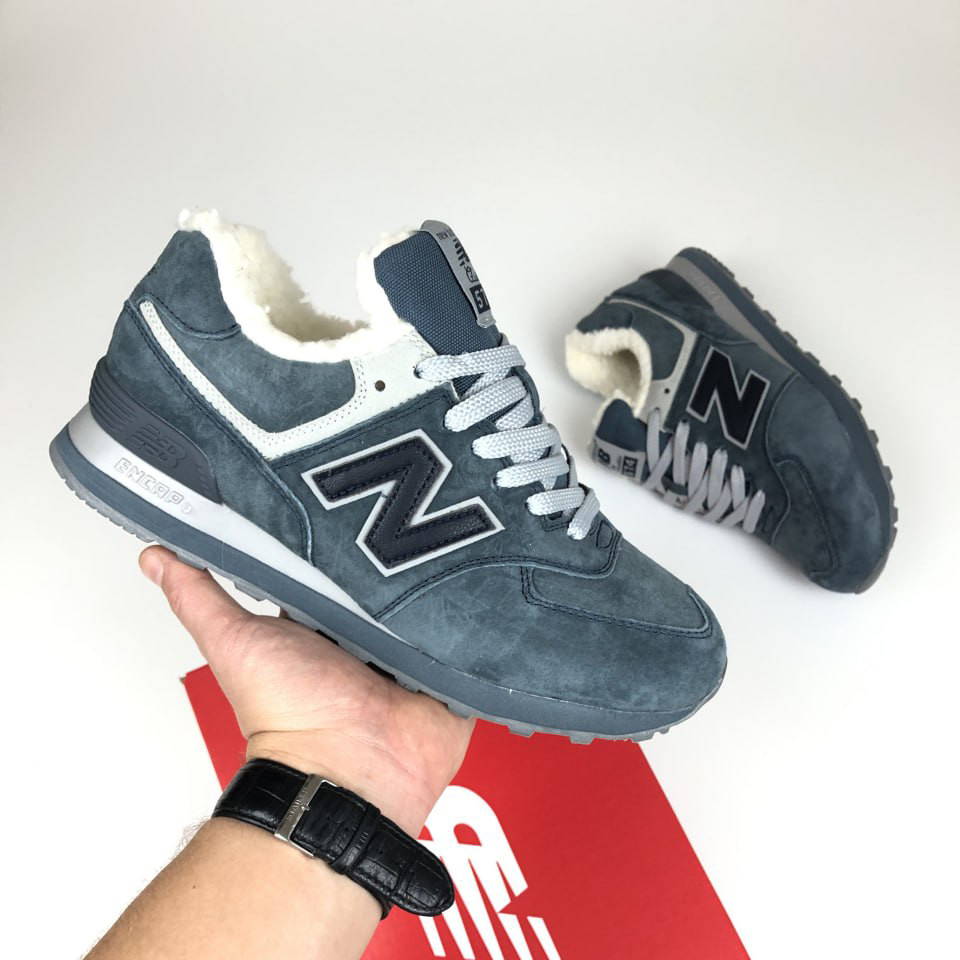 Жіночі зимові кросівки New Balance 574 замшеві молоді повсякденні сірі