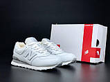 Жіночі зимові кросівки New Balance 574 шкіряні з хутром молодіжні білі, фото 4