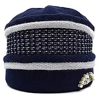 Женская зимняя шапка двойная теплая с красивым узором Lirus Эстер Синий