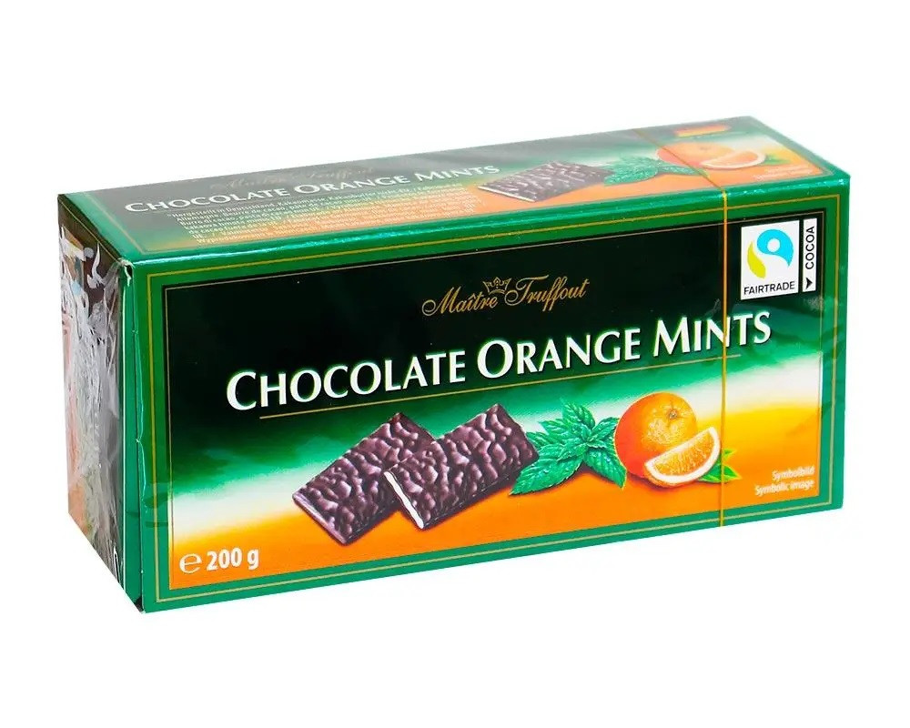 Шоколадні цукерки з апельсином та мятою Maitre Tuffout Chocolate Orange Mints, 200г
