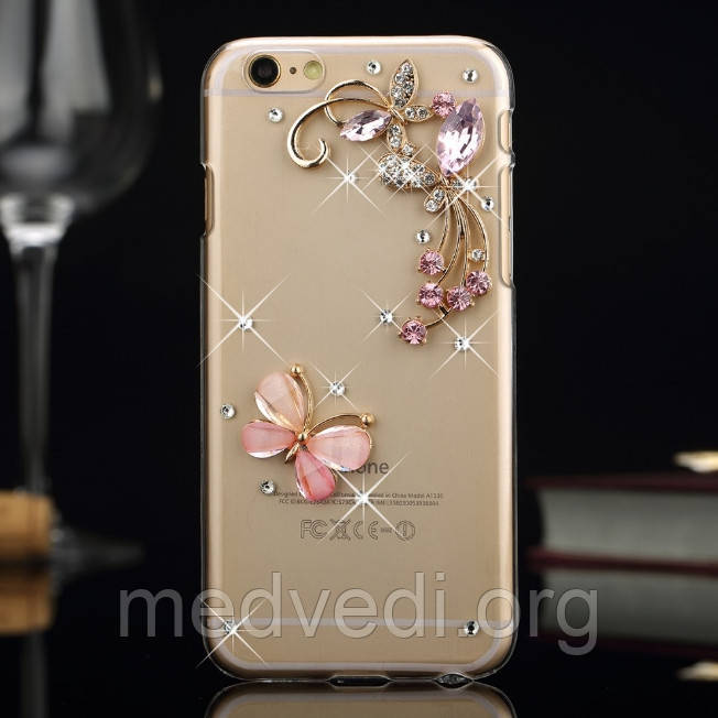 Чохол iphone 6 з камінням, метелик, квіти та стрази