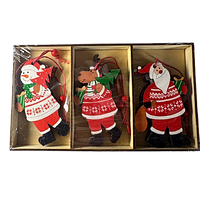 Набор подвесок новогодних деревянных 6шт. "Санта Клаус, Олень, Снеговик" 8см 3 вида