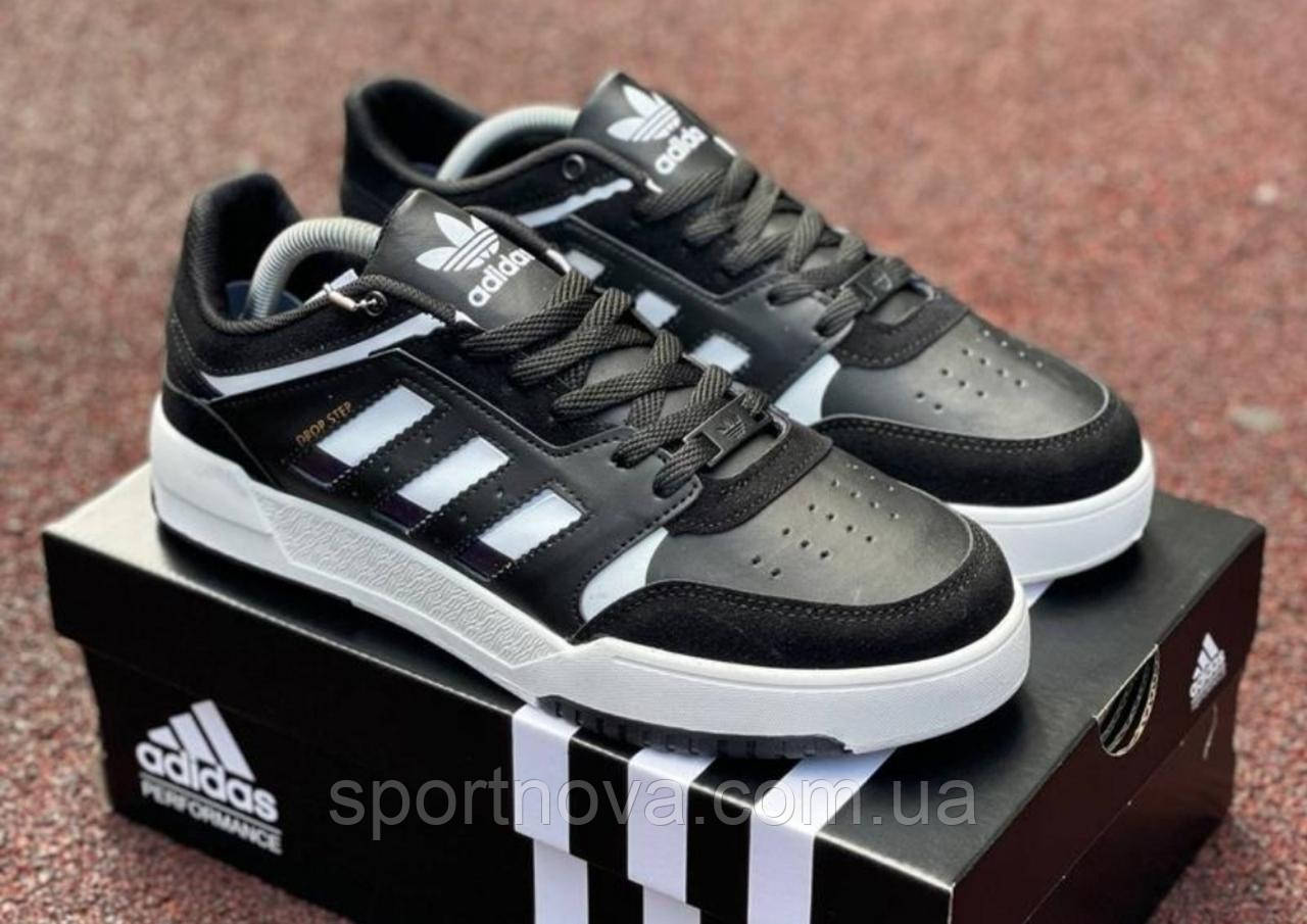 Чоловічі кросівки демісезон Adidas Drop Step шкіра/замша чорні з білим р 41-45, фото 1