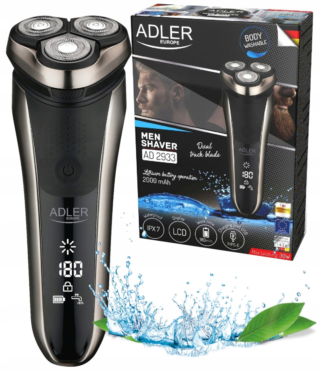 Чоловіча роторна бритва з плавальною головкою Adler AD 2933 (Польща), фото 1