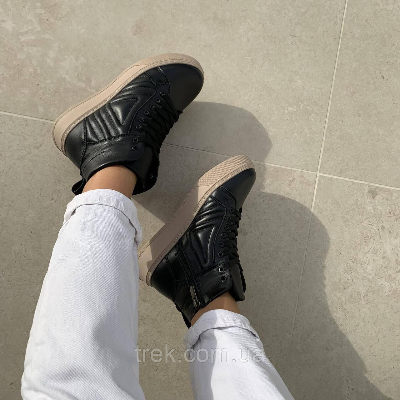 Черевики жіночі зимові шкіряні чорні б.п./23316/ 36р, фото 1