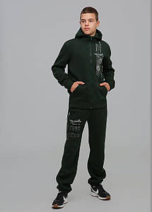 Костюм спортивний для хлопчиків підлітків дитячий теплий тринитка на флісі Eugene Смарагдовий Tiaren