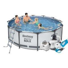 Каркасний басейн Bestway 56420-10, 366 х 122 см (7 г/год, 7 900 л/год, драбина, тент, підстилка, набір для, фото 1