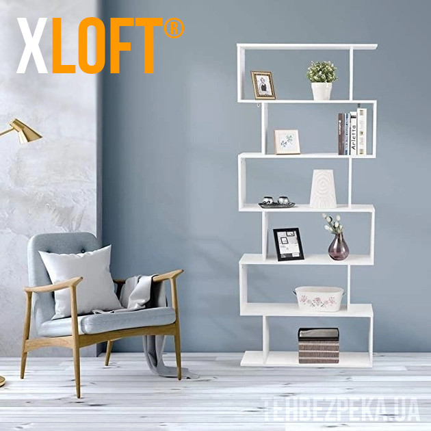 Стильний стелаж для дому X-LOFT No1 від CNC PROM. Колір білий, чорний, дуб, венге, В1908хШ800хГ252 мм