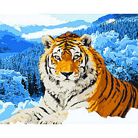 Картина по номерам Strateg ПРЕМИУМ Тигр в заснеженных горах с лаком и размером 40х50 см (GS1583)