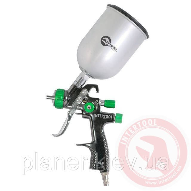 Професійний фарборозпилювач LVLP GREEN 1,3 мм, верхній металевий бачок 600 мл INTERTOOL PT-0131, фото 1