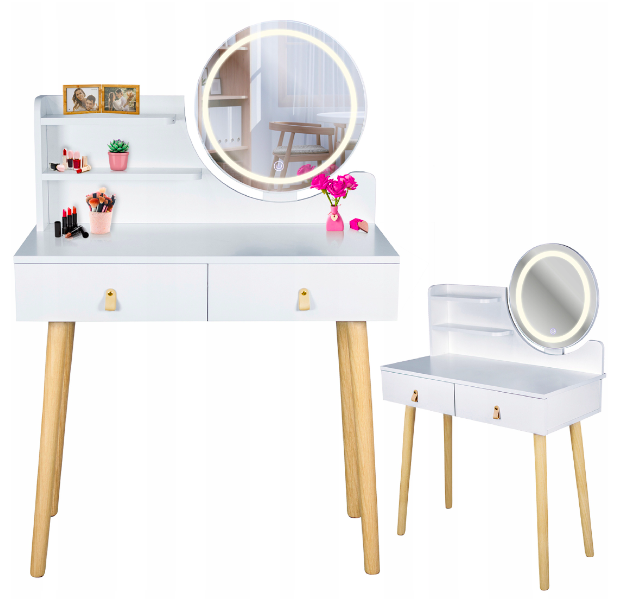 Туалетный столик Jumi Scandi на 2 ящика с зеркалом (кожаные ручки) и ...