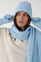 В'язаний комплект із шапки, шарфа та рукавичок — блакитний колір, L (є розміри)