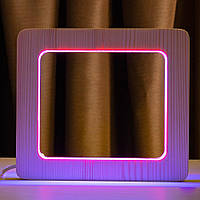 Светильник ночник ArtEco Light из дерева LED "Квадрат" с пультом и регулировкой цвета, двойной RGB