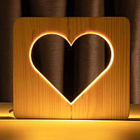Светильник ночник ArtEco Light из дерева LED "Сердце" с пультом и регулировкой света, цвет теплый белый