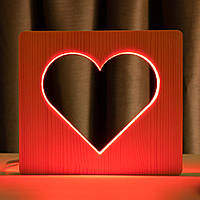 Светильник ночник ArtEco Light из дерева LED "Сердце" с пультом и регулировкой цвета, RGB