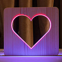 Светильник ночник ArtEco Light из дерева LED "Сердце" с пультом и регулировкой цвета, двойной RGB