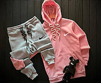 Теплий спортивний костюм чоловічий Nike зимовий на флісі сіро-рожевий кофта з начосом штани найк зима утеплений