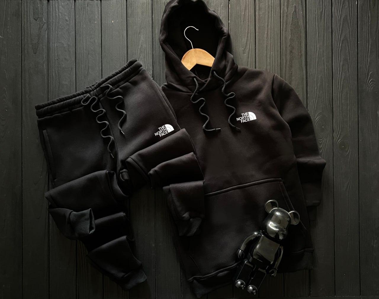 Спортивний костюм чоловічий зимовий теплий The North Face на флісі чорний кофта штани зимовий з начосом tnf