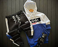 Зимний спортивный костюм мужской Nasa утепленный на флисе синий-черный Толстовка + Штаны Наса зима с начесом