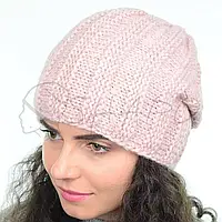 Молодежная женская зимняя удлиненная шапка с флисовой подкладкой Sofi SF19246 Светло-розовый