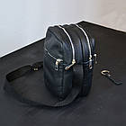 Якісна чоловіча сумка - месенджер з натуральної шкіри на 4 кишені зі срібною блискавкою, фото 7