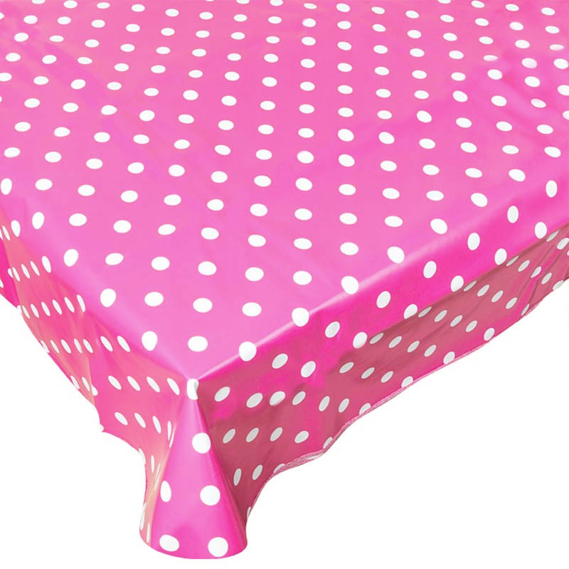 Скатертина святкова фольгована в Білий дрібний горошок 137x183 см | Рожевий