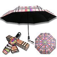 Зонтик женский складной, полный автомат, система антиветер, разноцветный в клеточку