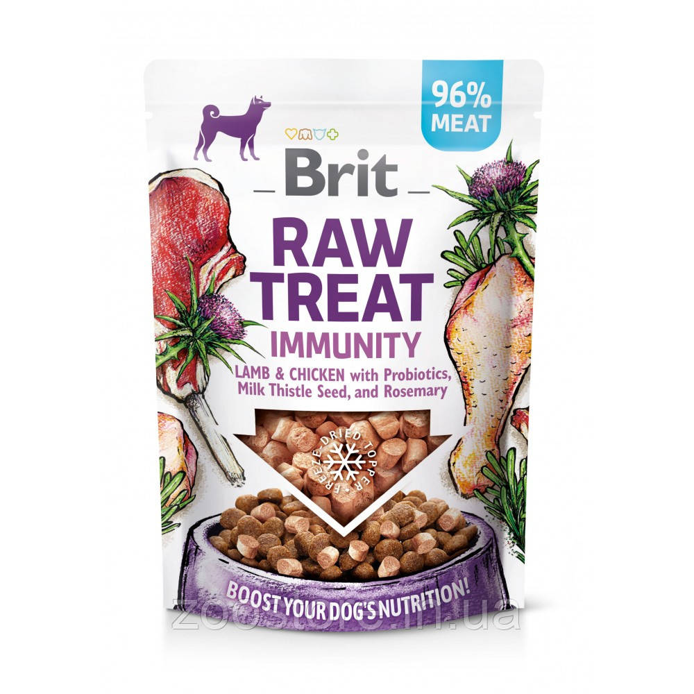 Ласощі Снеки для собак Brit Raw Treat freeze-dried Immunity для імунітету, ягня і курка, 40 г