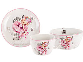 Набір посуду дитячий столовий 3 предмета Балеринка Lefard 924-720 біло-рожевий