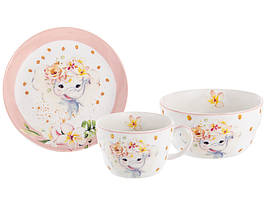 Набір посуду дитячий столовий 3 предмета Слоник Lefard 924-719 біло-рожевий