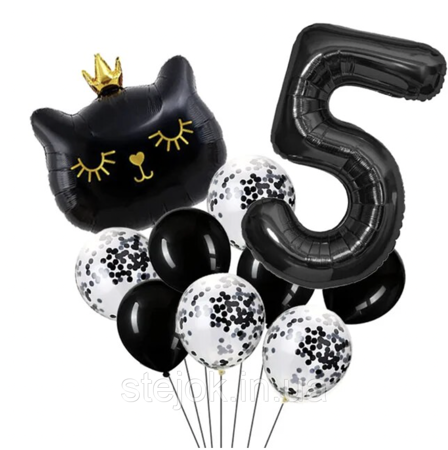 Набір куль у стилі Кішечка, meow party чорна, фото 1