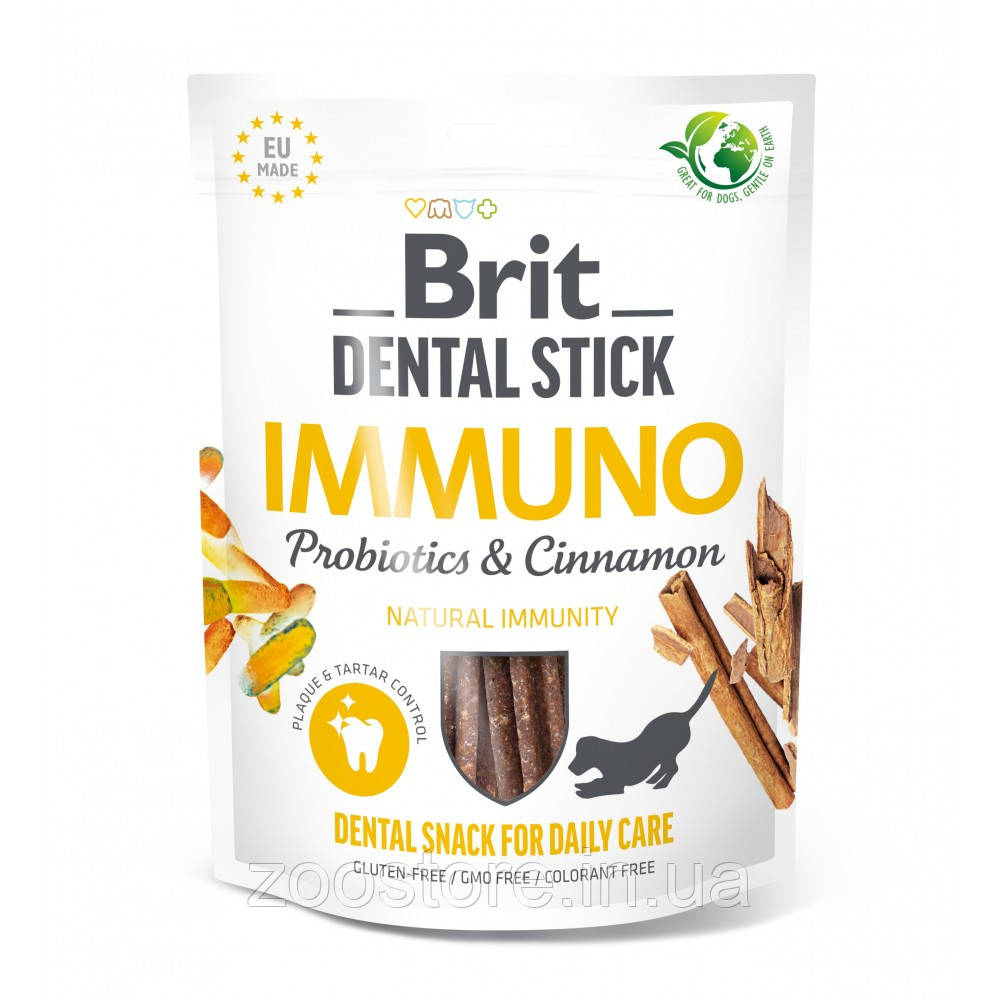 Ласощі Снеки для собак Brit Dental Stick Immuno для міцного імунітету, пробіотики та кориця, 7 шт, 251 г
