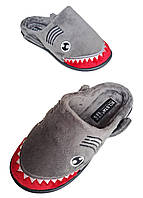 Тапочки унисекс домашние для отдыха ваших ножекТМ БЕЛСТА из серого велюра в виде акулы
