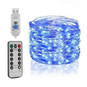 Гірлянда світлодіодна нитка "Роса" USB з пультом ДК, 100 Led,10 метрів, синє світло